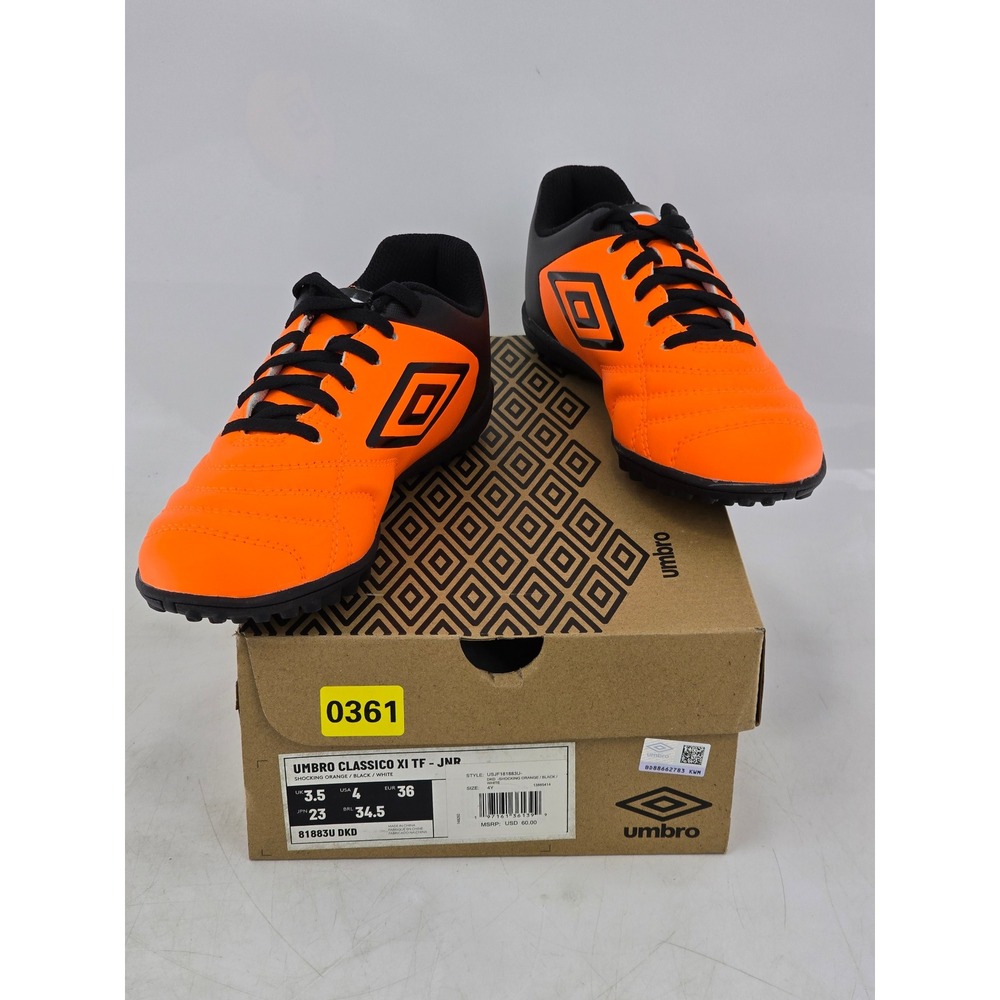 Umbro Classico XI TF JNR Kids Size 4 Orange Black Soccer Cleats Turf Shoes - New